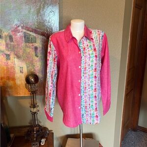 APNY Pink Button-Up Shirt with Multicolor Stripes